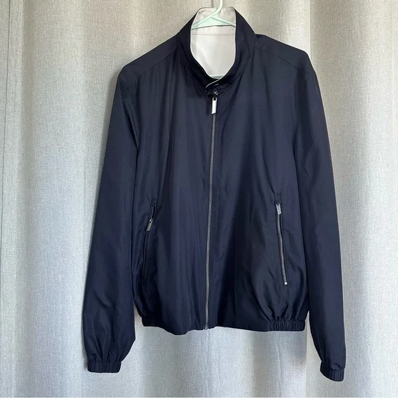 Adolfo Dominguez Reversible Navy Blue Ivory Harringtone Jacket S